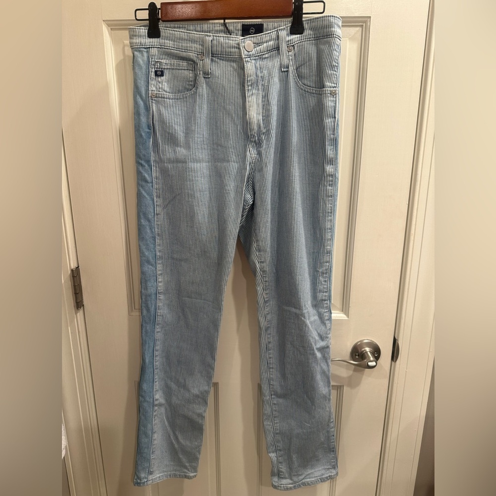 AG JEANS PINSTRIPE HIGH RISE CROP JEANS SIZE 29